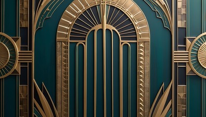 Luxurious Art Deco Gold and Teal Pattern Decorative Wall Panel