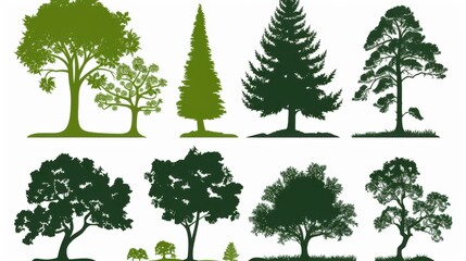 Obraz premium Captivating Vector Set: Pine Tree Silhouettes in an Evergreen Forest of Firs and Spruces