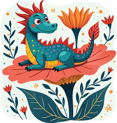Obraz premium Whimsical Dragon on Flower Petal for t-shirt design.
