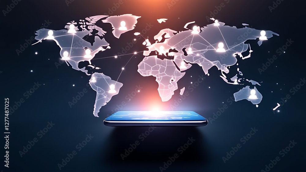 Aufkleber global connection network over world map and digital technology