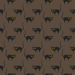 Seamless pattern angry black cat.