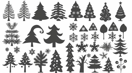 Captivating Vector Set: Pine Tree Silhouettes in an Evergreen Forest of Firs and Spruces