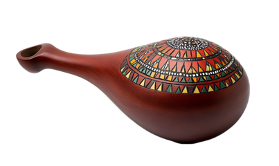 Ornate wooden gourd, tribal art design, isolated, decorative object, background, studio shot