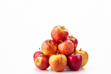 白い背景に山積みのリンゴ
