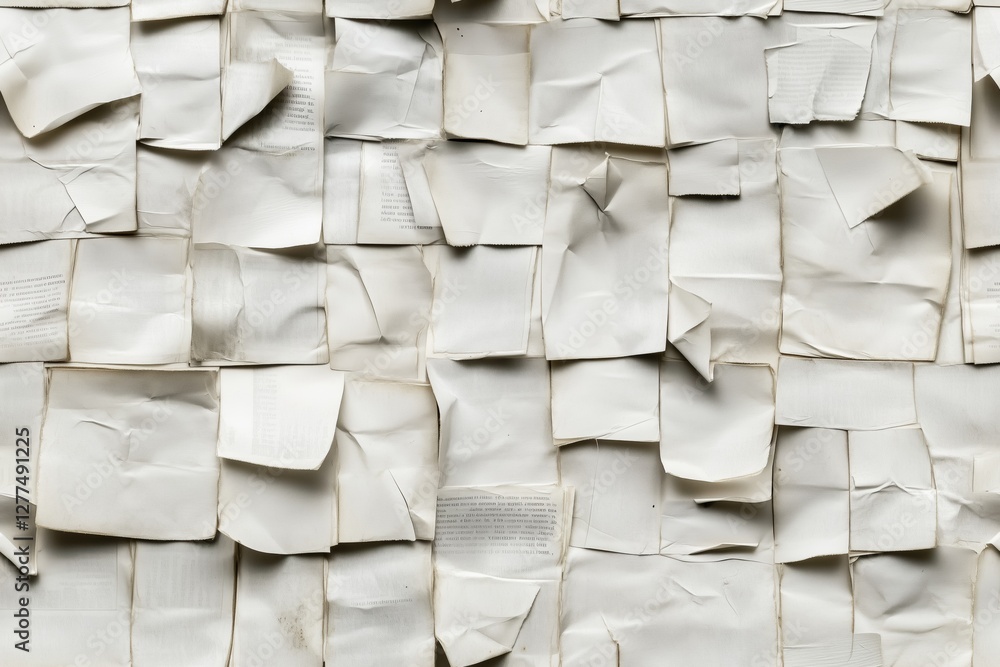 Poster seamless textured wall made of crumpled and torn white paper, creating an abstract pattern. the surf