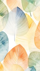 Watercolour tropical leaf leaves pattern with a circle. seamless floral pattern