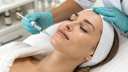 Doctors hands making an injection Lip Filler