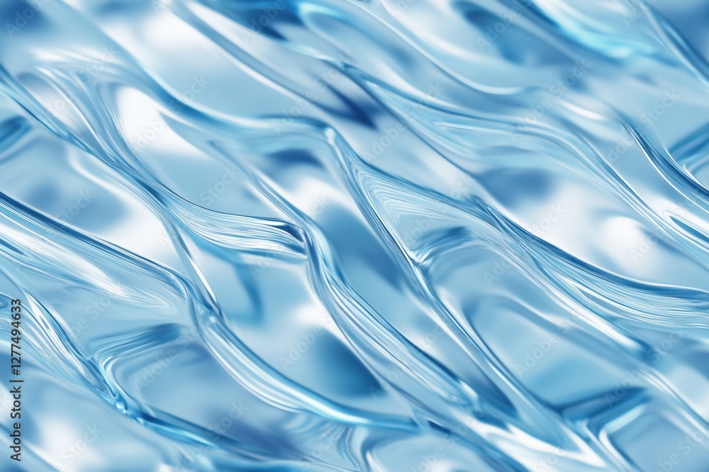 Poster seamless abstract close-up of flowing blue liquid with smooth, wavy patterns. the light reflects off