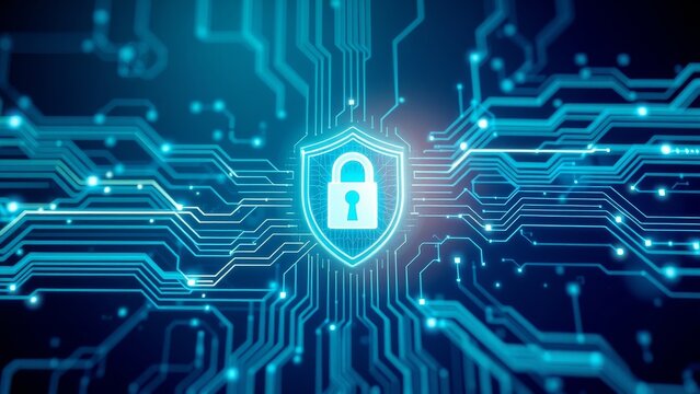 Abstract background digital concept hand is pointing cyber security shield anti virus malware spy protection cyber theft security  - Powered by Adobe