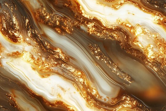 Seamless Bronzite beautifully textured surface featuring swirling patterns of gold and cream colors, resembling agate or marble. The shiny golden flecks add a luxurious touch.