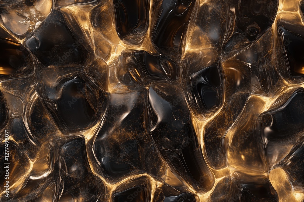 Poster seamless bronzite abstract texture featuring a mix of black and golden hues, resembling molten glass