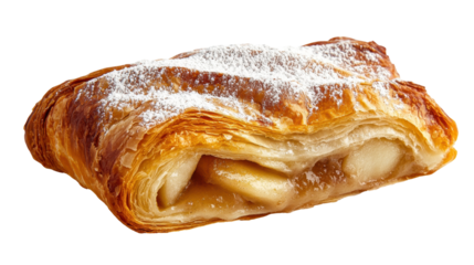 Freshly baked apple turnover with a golden, flaky crust. transparent background