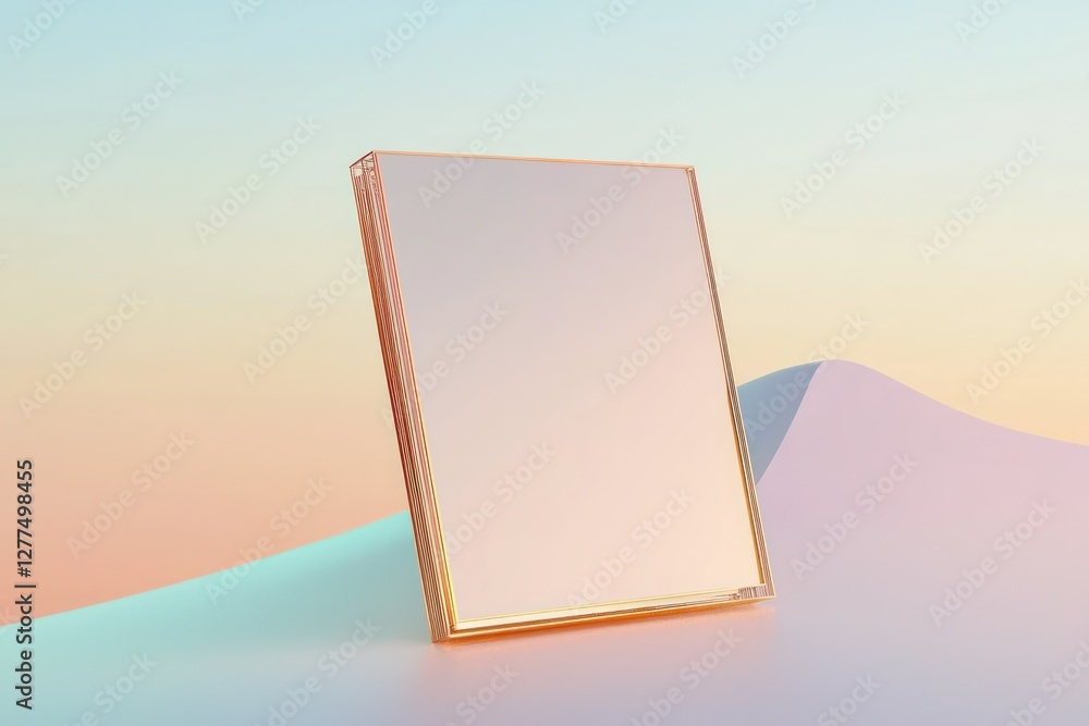 Wall mural rose-gold edged 3d wireframe, dynamically tilted for display on a clean gradient backdrop.