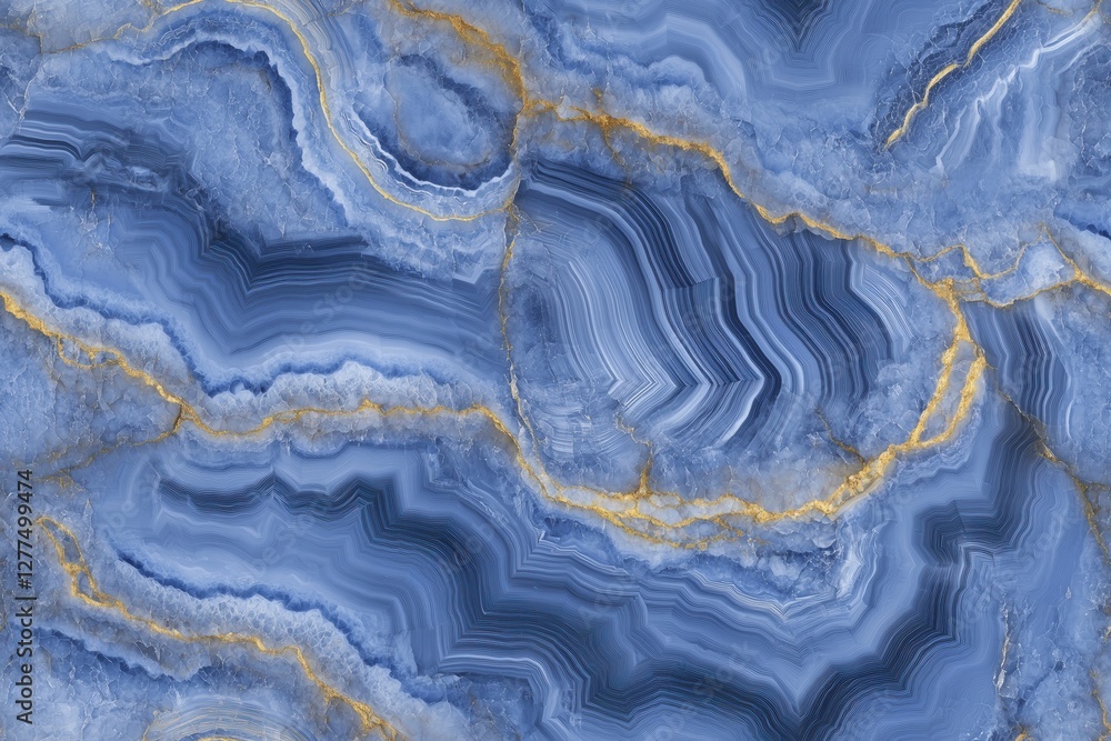 Poster seamless blue lace agate stone with intricate patterns and golden veins. the texture showcases swirl