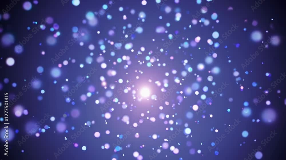 Poster abstract background with glowing blue and purple bokeh lights on dark backdrop. festive and dreamy a