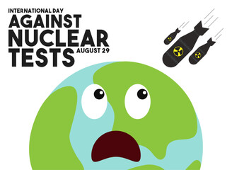 International day against nuclear tests design with earth characters shocked by nuclear weapons on white background. August 29. Flat design vector illustration.