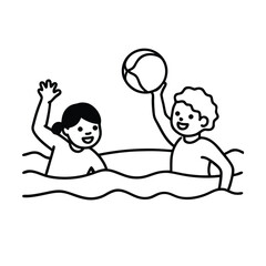 Happy Children Playing Water Ball Game Summer Pool Fun