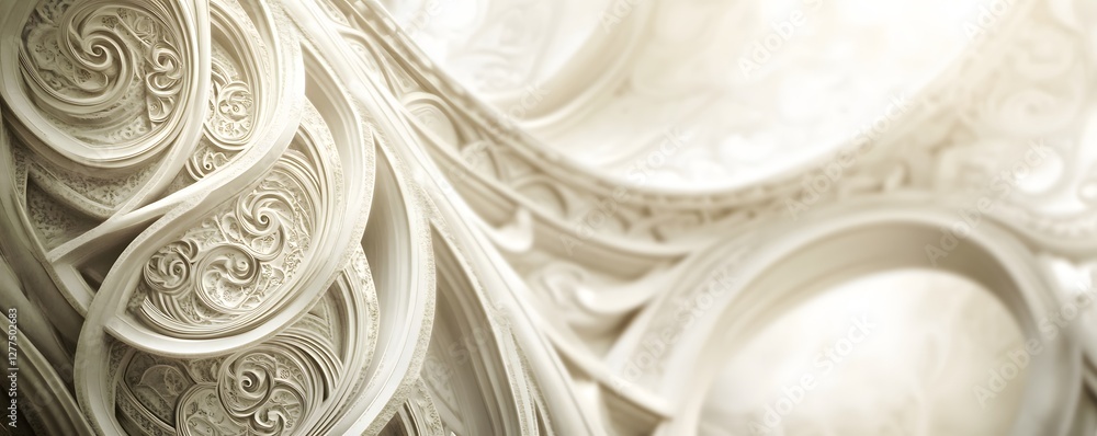 Poster intricate white architectural design element featuring swirling patterns