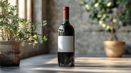 Stylish mockup of a wine bottle with a customizable label isolated on a transparent background for product branding