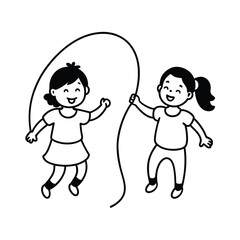 Happy Girls Playing Jump Rope, Childhood Fun, Outdoor Activity