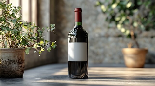 Stylish mockup of a wine bottle with a customizable label isolated on a transparent background for product branding