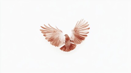 Dove with Wings Spread in Flight on a White Background in Studio Lighting