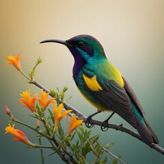 Obraz premium Minimalist Digital Art of a Sun bird with Elegant, Flowing Lines