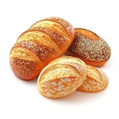 3D glyph icon of bread, bakery product symbol, high resolution, white background.