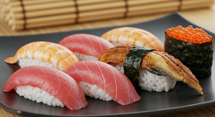 Traditional Japanese nigiri sushi platter
