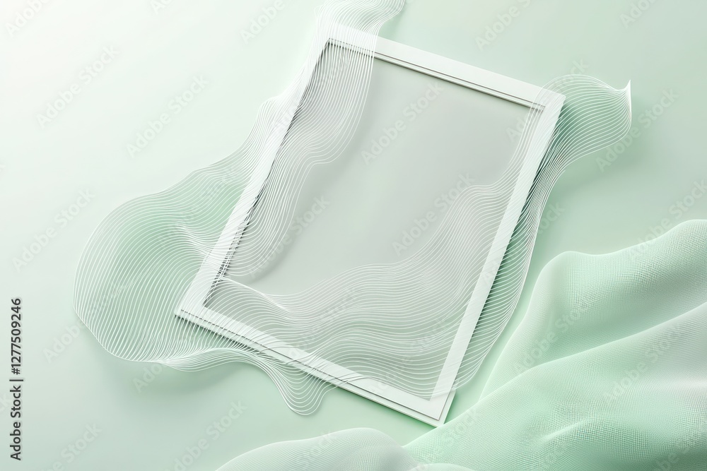 Poster dynamic centering on a pastel-to-gray gradient for an elegant white wireframe with muted mint-green 