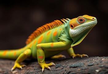 Fototapeta premium Colorful Green Iguana Resting on Log in Natural Habitat