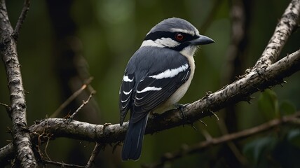 Obraz premium Shrike in Dense Woodland, with Prey Impaled on Thorns for Later Consumption