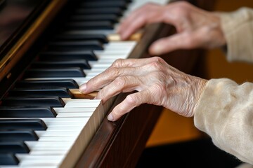 Obraz premium Aged Hands Playing Piano – Musical Passion Through Generations