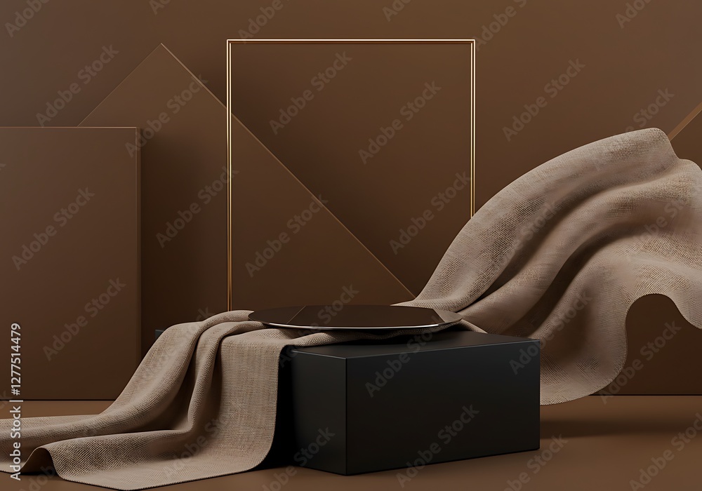 Poster Elegant Display with Product Platform and Flowing Fabric in Studio Setting