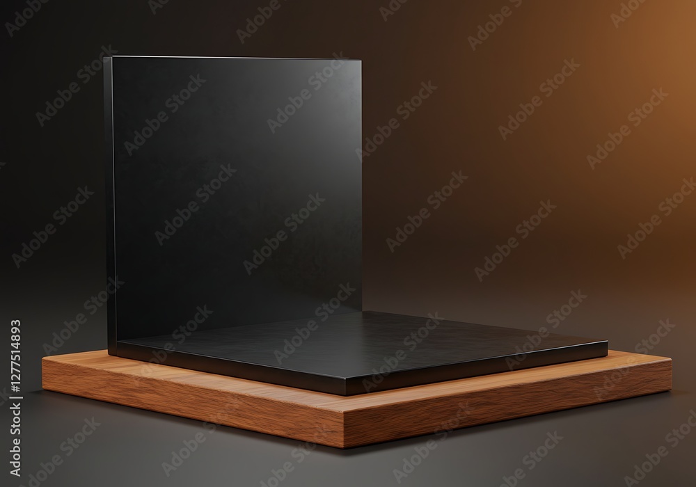 Poster minimalist product display platform in dark setting for elegant presentation