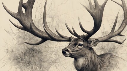 beautiful male deer in pencil sketch generative ai