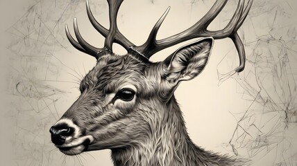 beautiful male deer in pencil sketch generative ai