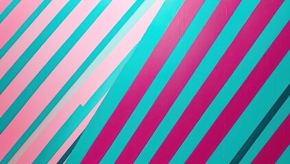 Obraz premium A geometric cascade effect created by alternating lines of fluorescent magenta and aqua in a stepped pyramid grid.