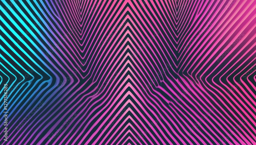 Poster alternating lines of fluorescent magenta and aqua form a geometric cascade within a pyramid grid des