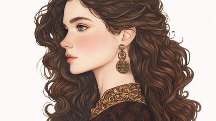 Fototapeta premium Elegant Woman Portrait with Detailed Jewelry
