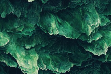 Obraz premium Seamless Malachite abstract close-up of textured green waves resembling oceanic or organic forms, with intricate details and varying shades of green.