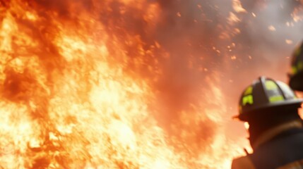 Firefighters bravely fighting a burning house, their resolute expressions shining through as they manage the hose.