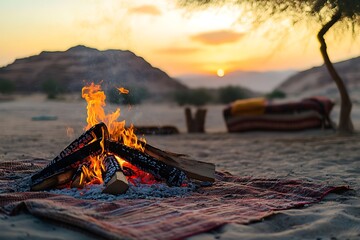 Cooking on a campfire in the Sahara Desert, Morocco.