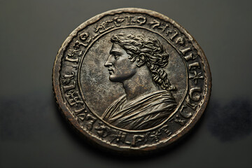 Ancient Coin with Regal Profile and Historical Engravings Reflecting a Bygone Era