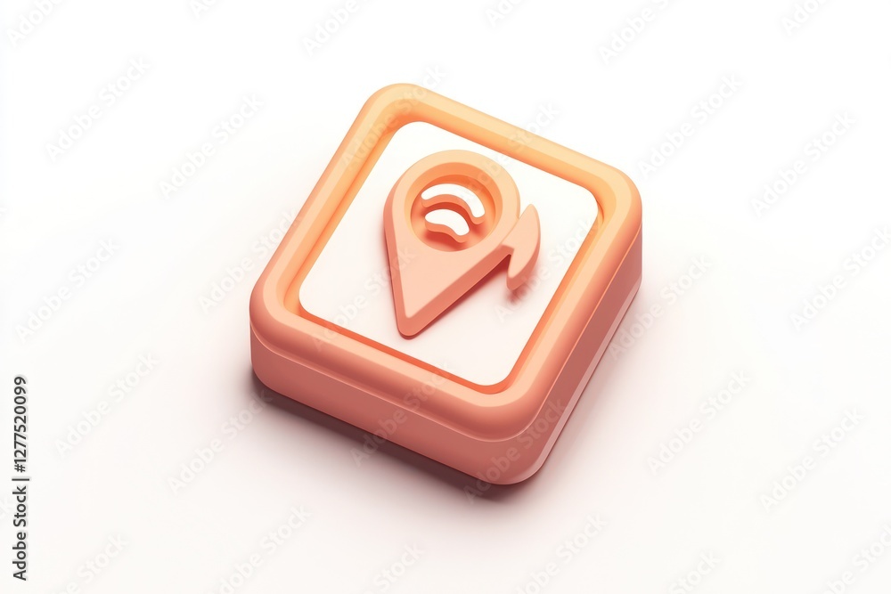 Poster 3d map icon showing location and travel direction on a white background.