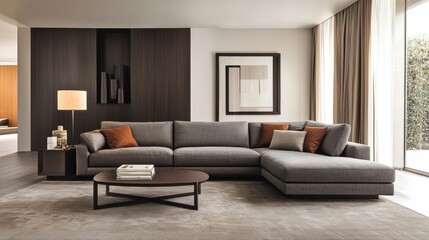 Modern Living Room with Stylish Sofa and Minimalist Decor Elements