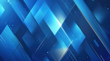 Obraz premium Abstract blue geometric shapes overlap, creating a dynamic design with glowing lines. Ideal for technology, corporate, or modern presentations, adding a sleek, professional look.