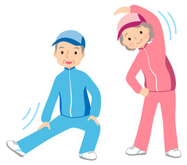 体操をするシニア夫婦　高齢者　健康