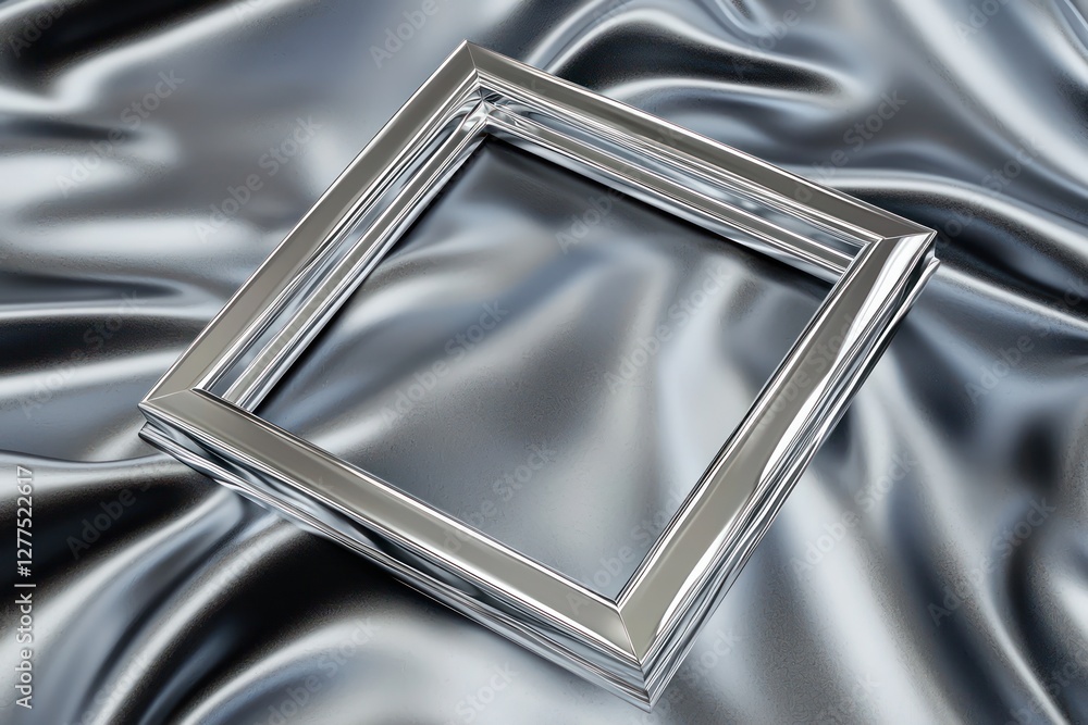 Poster dynamic tilt on a silver frame with beveled edges, ai-rendered in 3d on a polished matte surface.