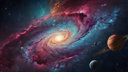 fantasy colorful galaxy with beautiful planets generative ai